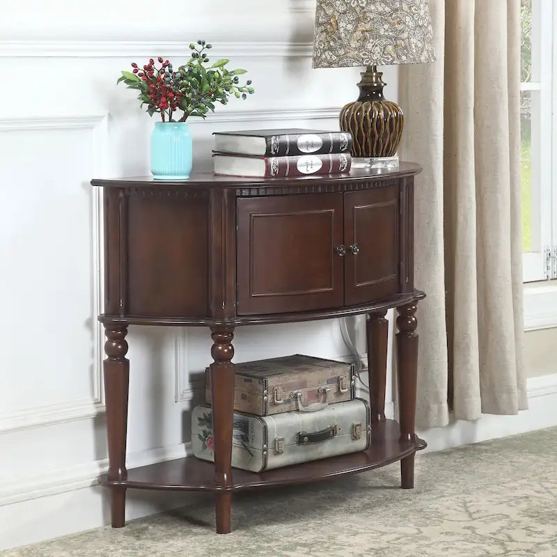 Half-Moon Console Table with Cabinet Doors & Lower Shelf