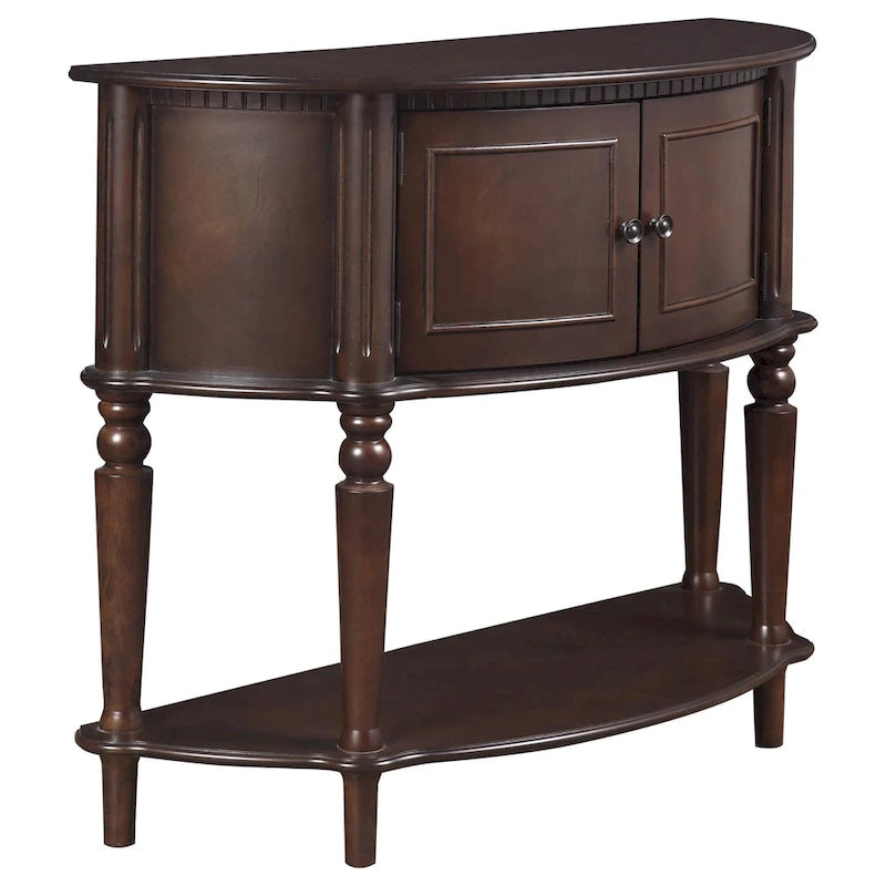 Half-Moon Console Table with Cabinet Doors & Lower Shelf