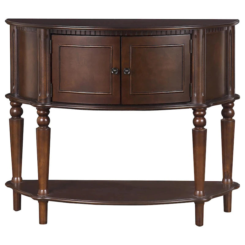 Half-Moon Console Table with Cabinet Doors & Lower Shelf