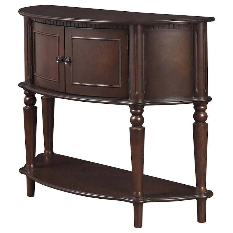 Half-Moon Console Table with Cabinet Doors & Lower Shelf