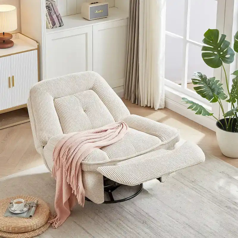 Cord-Sessel mit Dreh- und Gleitfunktion, Fußstütze und 360°-Drehung