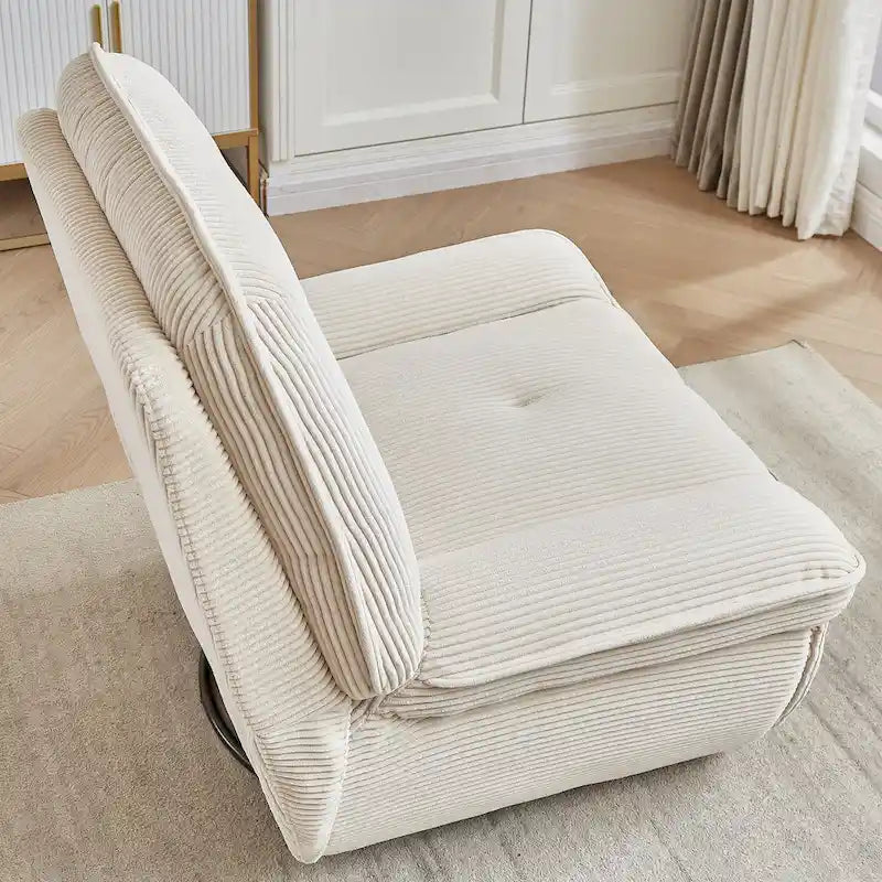 Cord-Sessel mit Dreh- und Gleitfunktion, Fußstütze und 360°-Drehung
