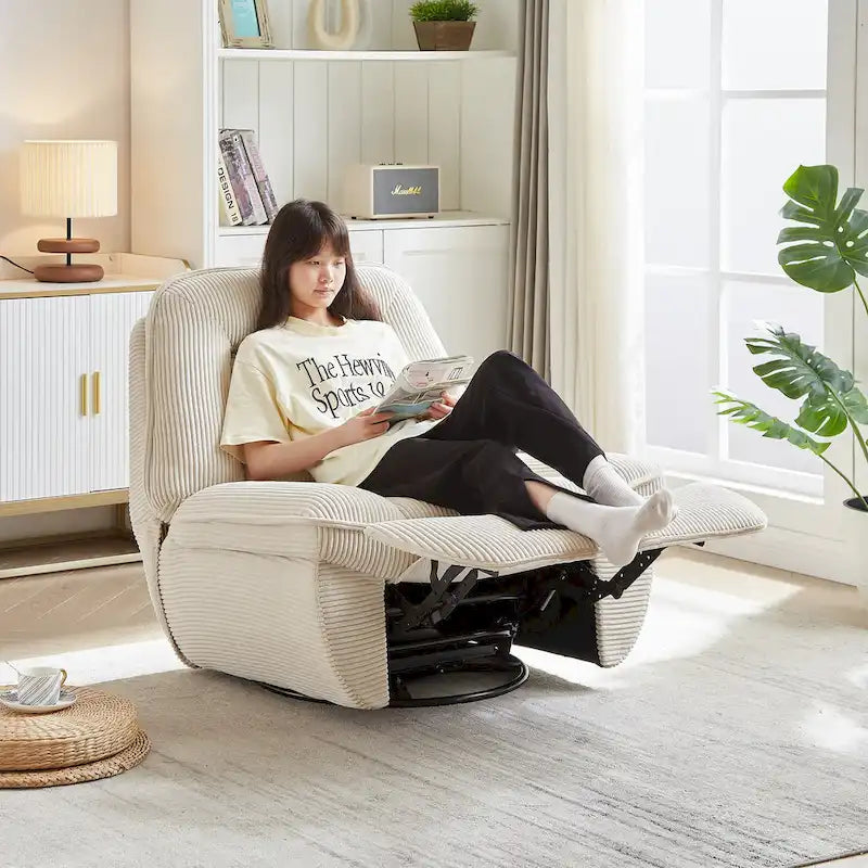 Cord-Sessel mit Dreh- und Gleitfunktion, Fußstütze und 360°-Drehung