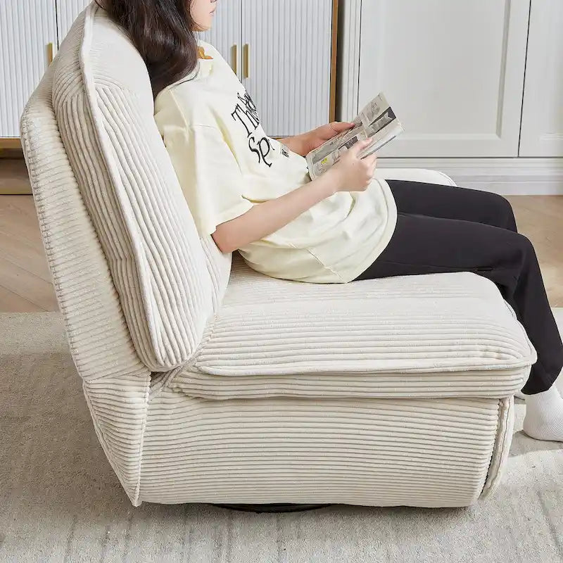 Cord-Sessel mit Dreh- und Gleitfunktion, Fußstütze und 360°-Drehung
