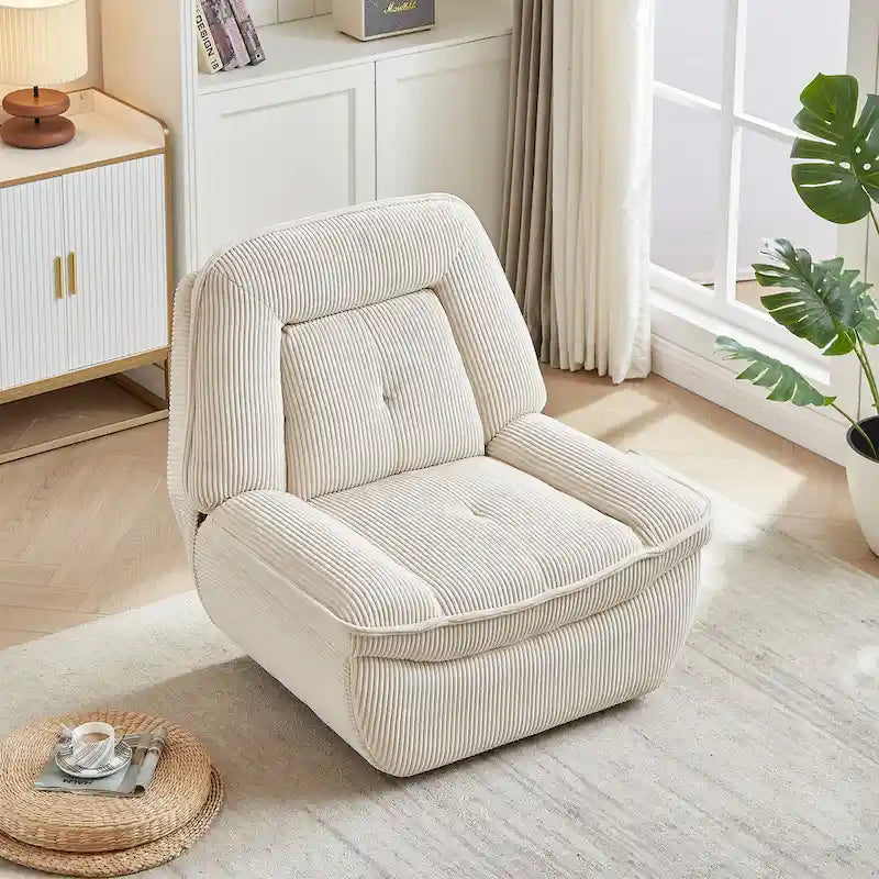 Cord-Sessel mit Dreh- und Gleitfunktion, Fußstütze und 360°-Drehung