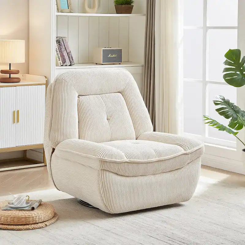 Cord-Sessel mit Dreh- und Gleitfunktion, Fußstütze und 360°-Drehung