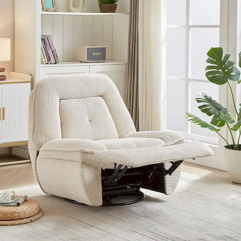 Cord-Sessel mit Dreh- und Gleitfunktion, Fußstütze und 360°-Drehung