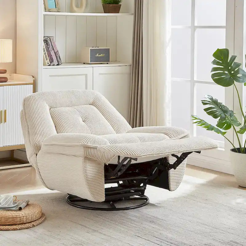 Cord-Sessel mit Dreh- und Gleitfunktion, Fußstütze und 360°-Drehung