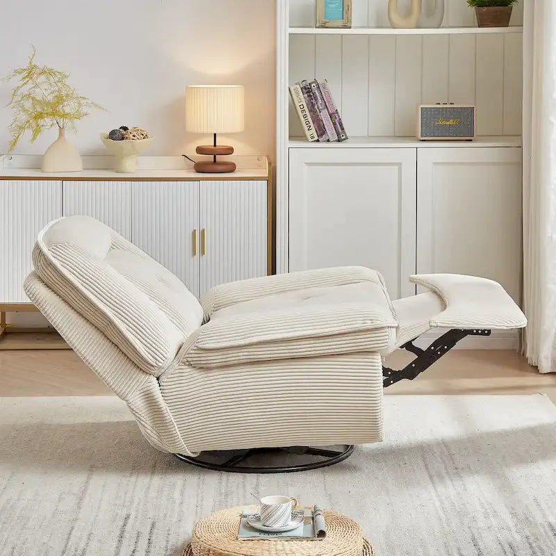 Cord-Sessel mit Dreh- und Gleitfunktion, Fußstütze und 360°-Drehung