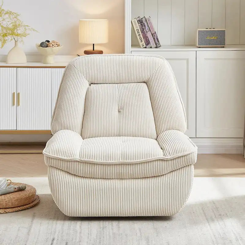 Cord-Sessel mit Dreh- und Gleitfunktion, Fußstütze und 360°-Drehung