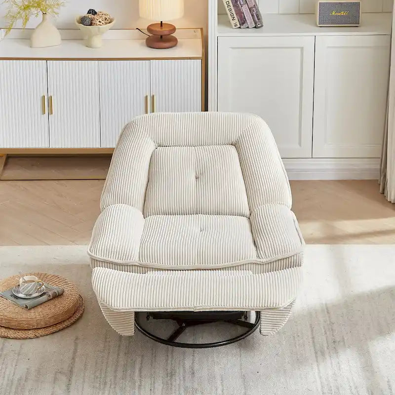 Cord-Sessel mit Dreh- und Gleitfunktion, Fußstütze und 360°-Drehung