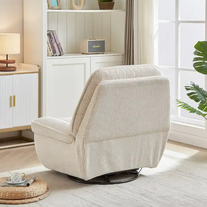 Cord-Sessel mit Dreh- und Gleitfunktion, Fußstütze und 360°-Drehung