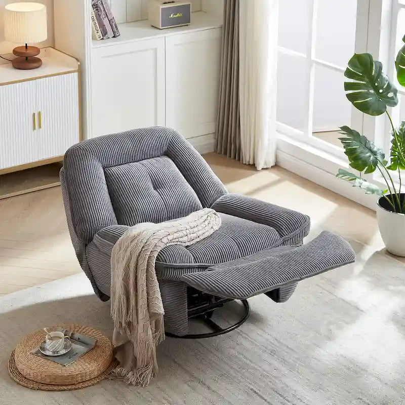 Cord-Sessel mit Dreh- und Gleitfunktion, Fußstütze und 360°-Drehung