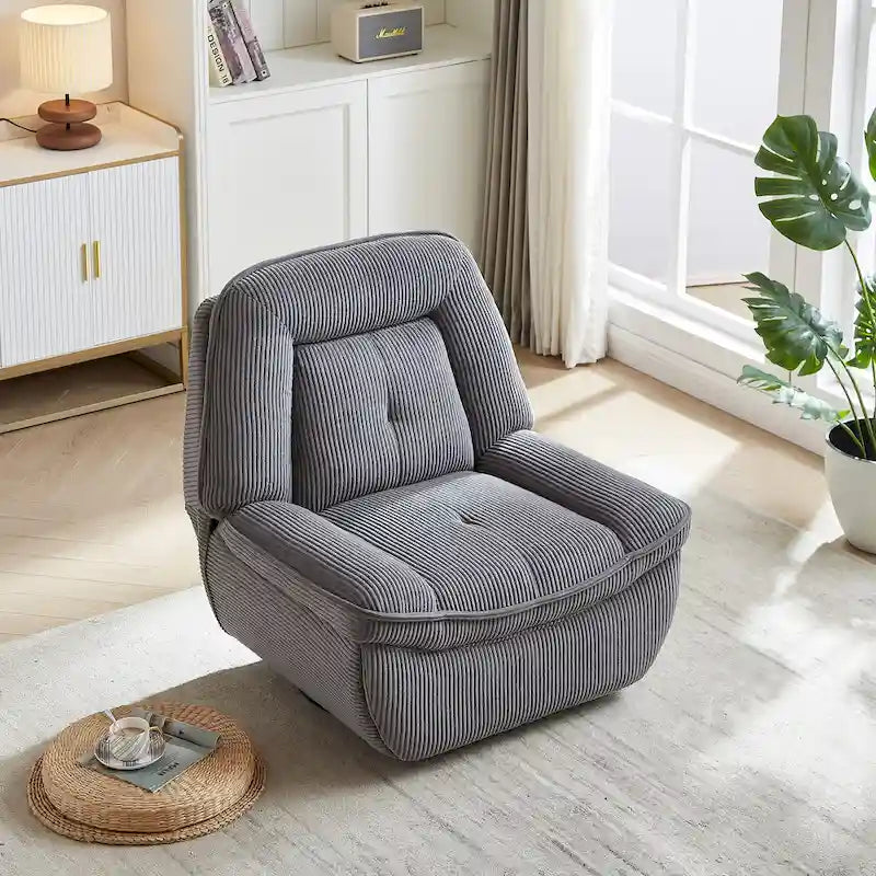 Cord-Sessel mit Dreh- und Gleitfunktion, Fußstütze und 360°-Drehung