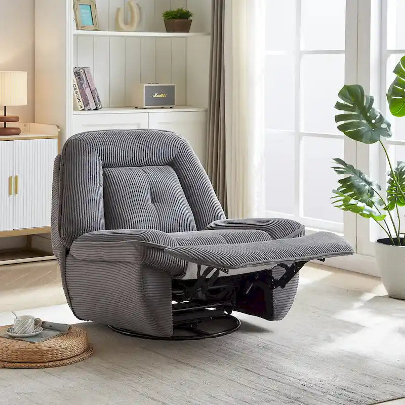Cord-Sessel mit Dreh- und Gleitfunktion, Fußstütze und 360°-Drehung