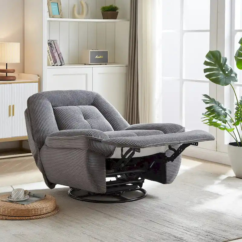 Cord-Sessel mit Dreh- und Gleitfunktion, Fußstütze und 360°-Drehung