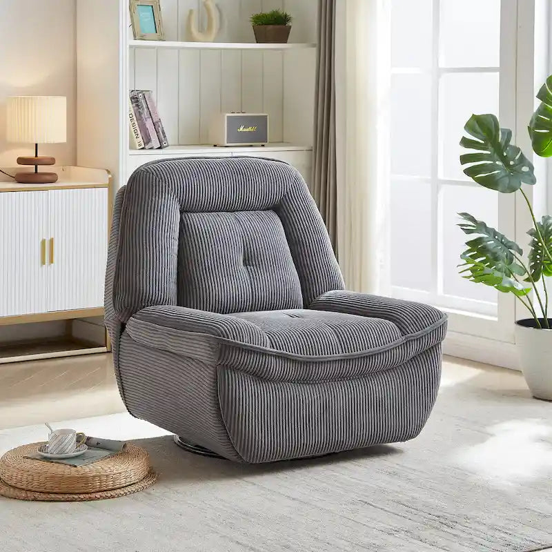 Cord-Sessel mit Dreh- und Gleitfunktion, Fußstütze und 360°-Drehung