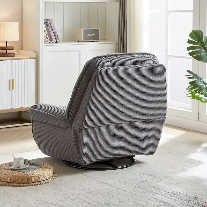 Cord-Sessel mit Dreh- und Gleitfunktion, Fußstütze und 360°-Drehung