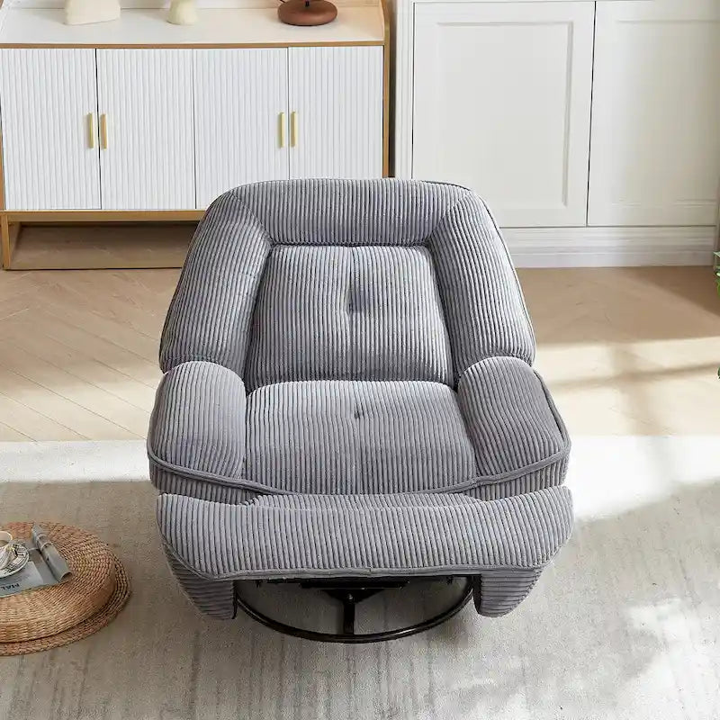 Cord-Sessel mit Dreh- und Gleitfunktion, Fußstütze und 360°-Drehung