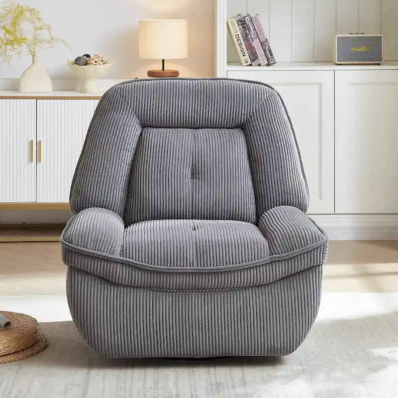 Cord-Sessel mit Dreh- und Gleitfunktion, Fußstütze und 360°-Drehung