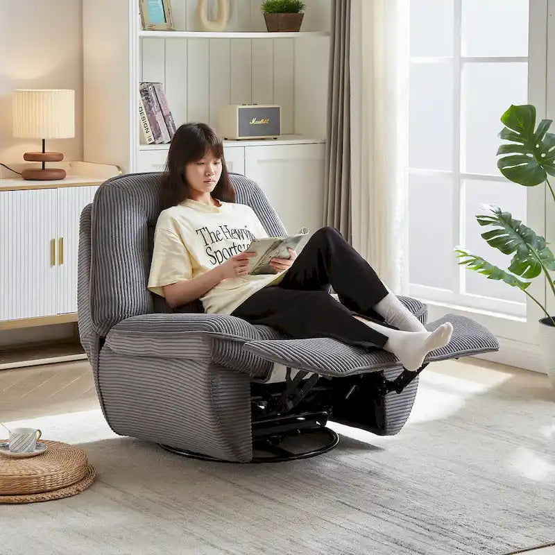 Cord-Sessel mit Dreh- und Gleitfunktion, Fußstütze und 360°-Drehung
