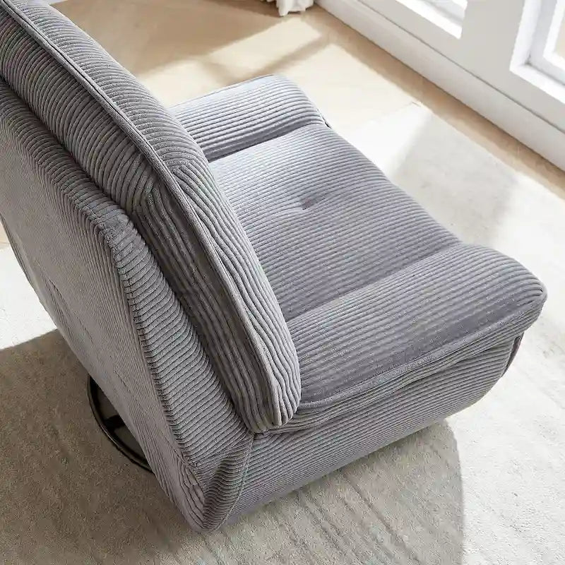 Cord-Sessel mit Dreh- und Gleitfunktion, Fußstütze und 360°-Drehung