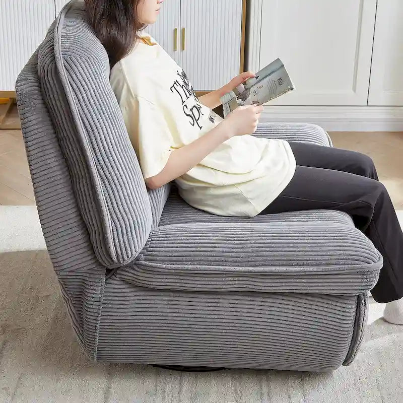 Cord-Sessel mit Dreh- und Gleitfunktion, Fußstütze und 360°-Drehung