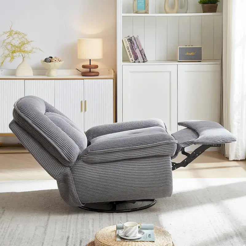 Cord-Sessel mit Dreh- und Gleitfunktion, Fußstütze und 360°-Drehung