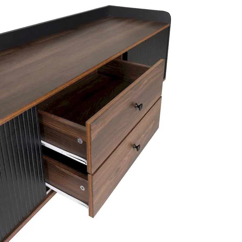 Meuble TV moderne du milieu du siècle de 63" avec portes coulissantes et tiroirs
