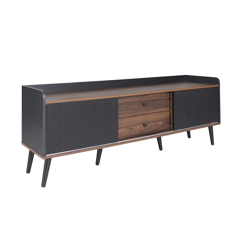 Meuble TV moderne du milieu du siècle de 63" avec portes coulissantes et tiroirs