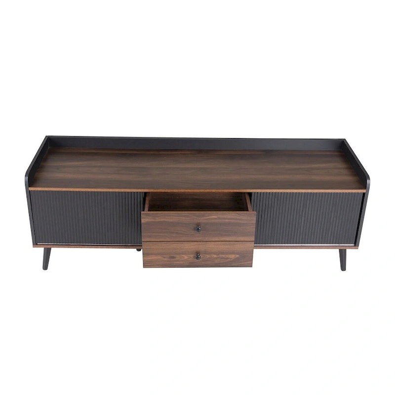 Meuble TV moderne du milieu du siècle de 63" avec portes coulissantes et tiroirs
