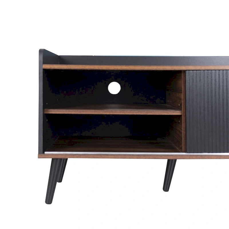 Meuble TV moderne du milieu du siècle de 63" avec portes coulissantes et tiroirs