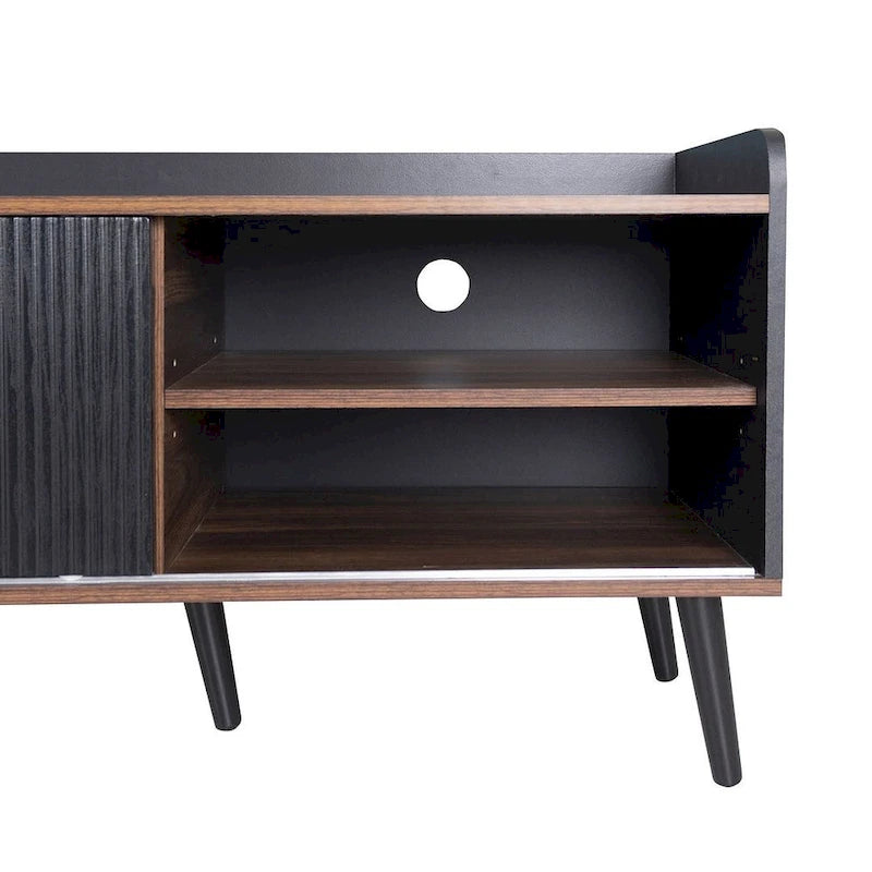 Meuble TV moderne du milieu du siècle de 63" avec portes coulissantes et tiroirs