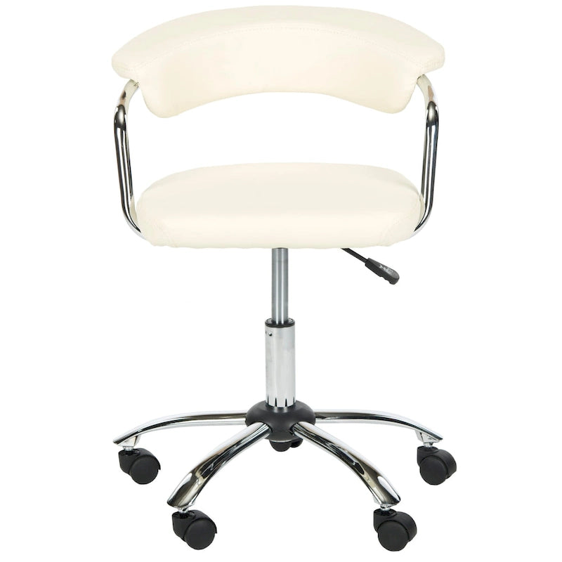 Cream PU Leather Desk Chair with Open Roll Back & Adjustable Height