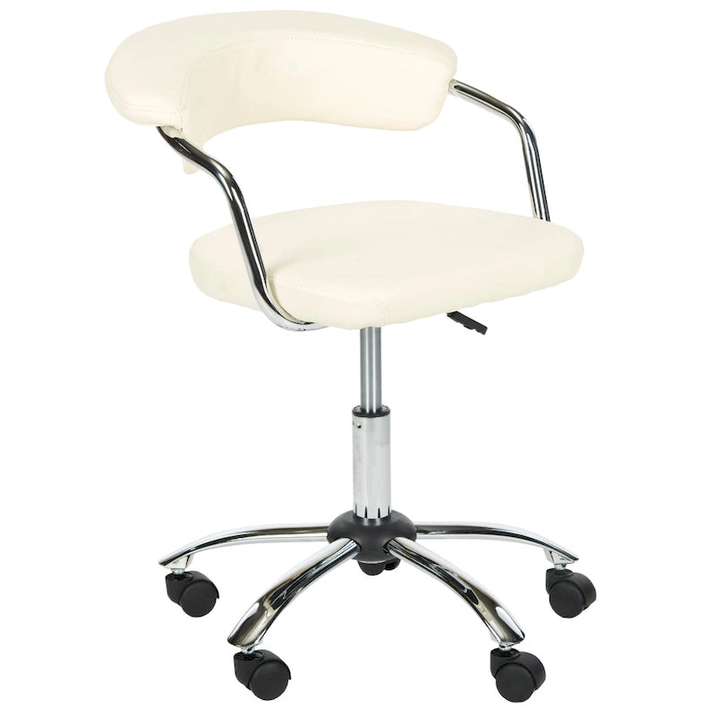 Cream PU Leather Desk Chair with Open Roll Back & Adjustable Height