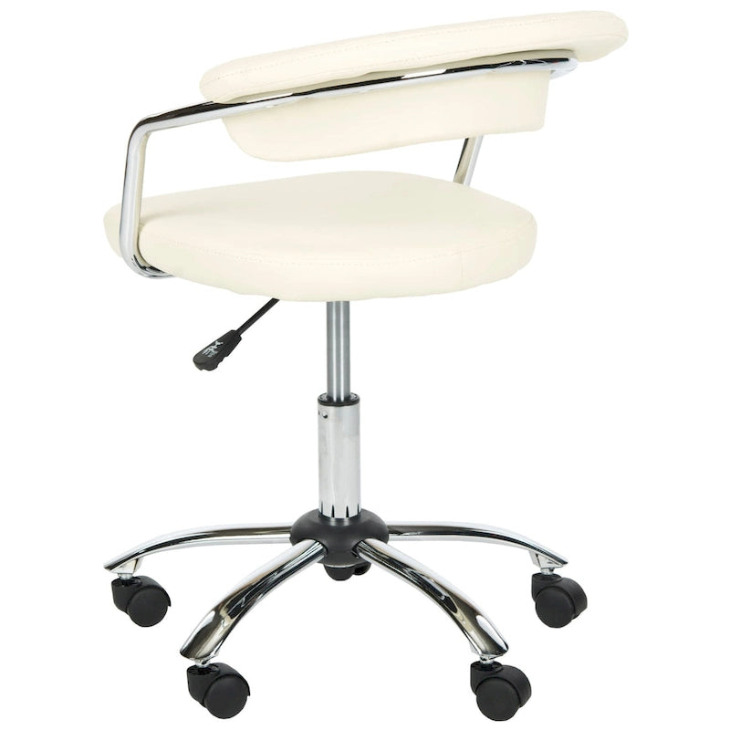 Cream PU Leather Desk Chair with Open Roll Back & Adjustable Height