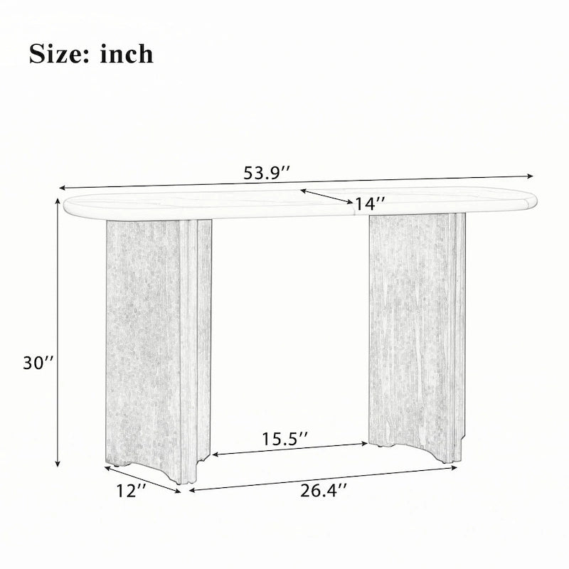Narrow Faux Marble Console Table with Wood Legs
