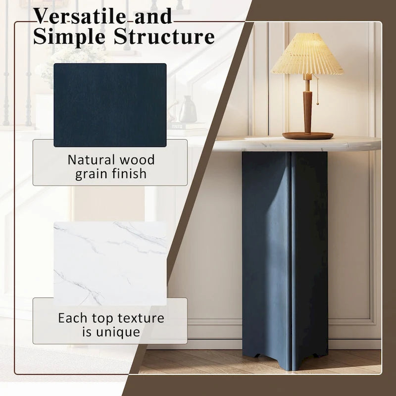 Narrow Faux Marble Console Table with Wood Legs