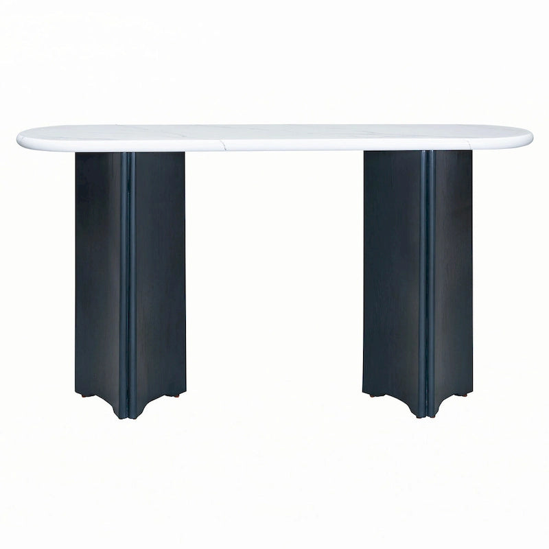 Narrow Faux Marble Console Table with Wood Legs