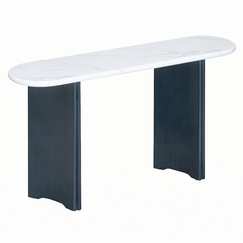Narrow Faux Marble Console Table with Wood Legs