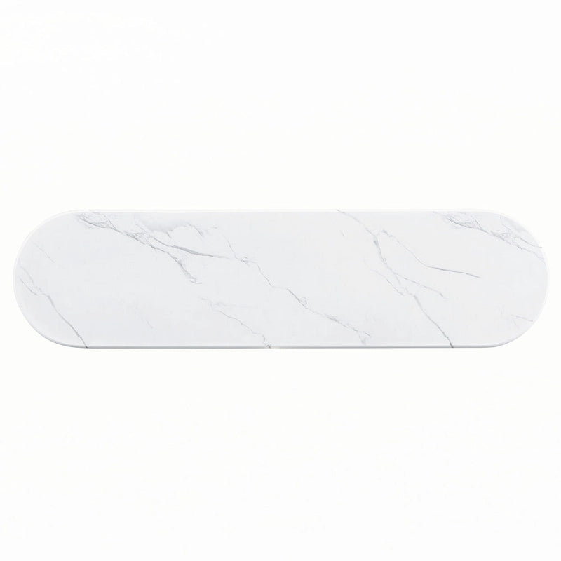 Narrow Faux Marble Console Table with Wood Legs