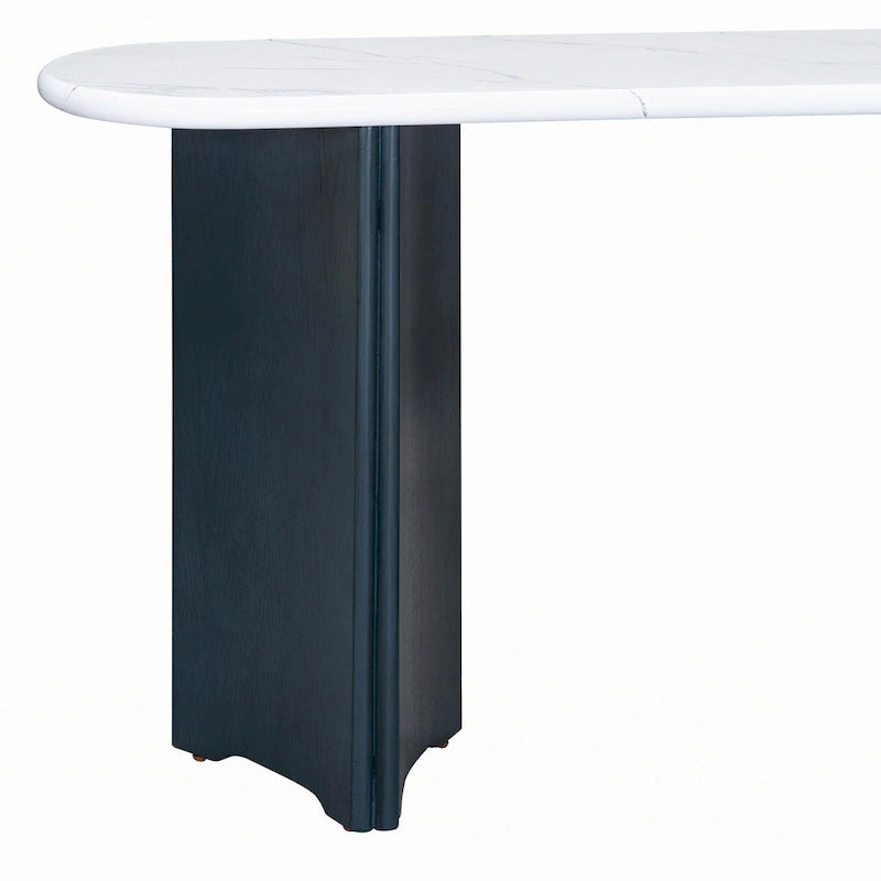 Narrow Faux Marble Console Table with Wood Legs