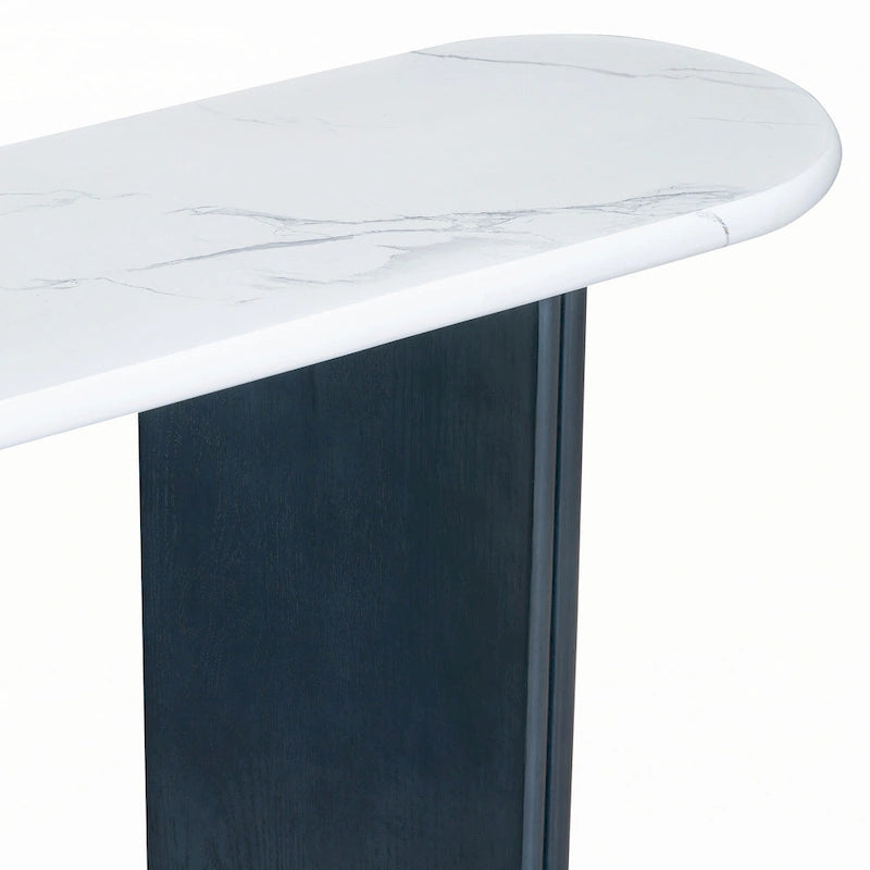 Narrow Faux Marble Console Table with Wood Legs