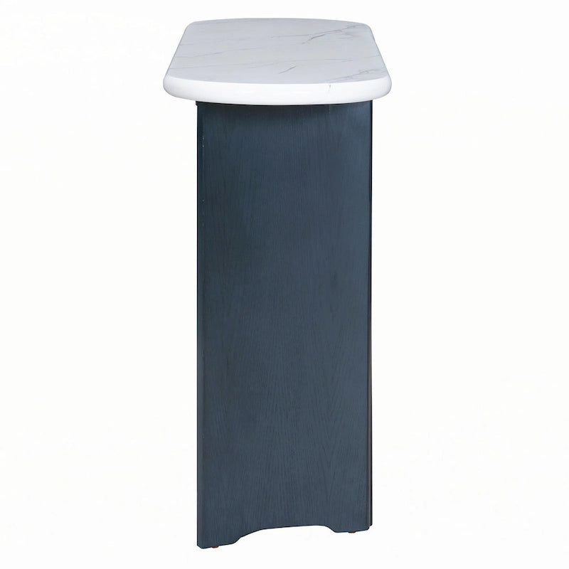 Narrow Faux Marble Console Table with Wood Legs