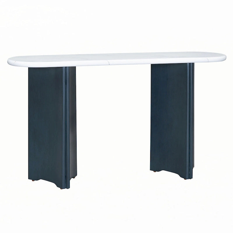 Narrow Faux Marble Console Table with Wood Legs