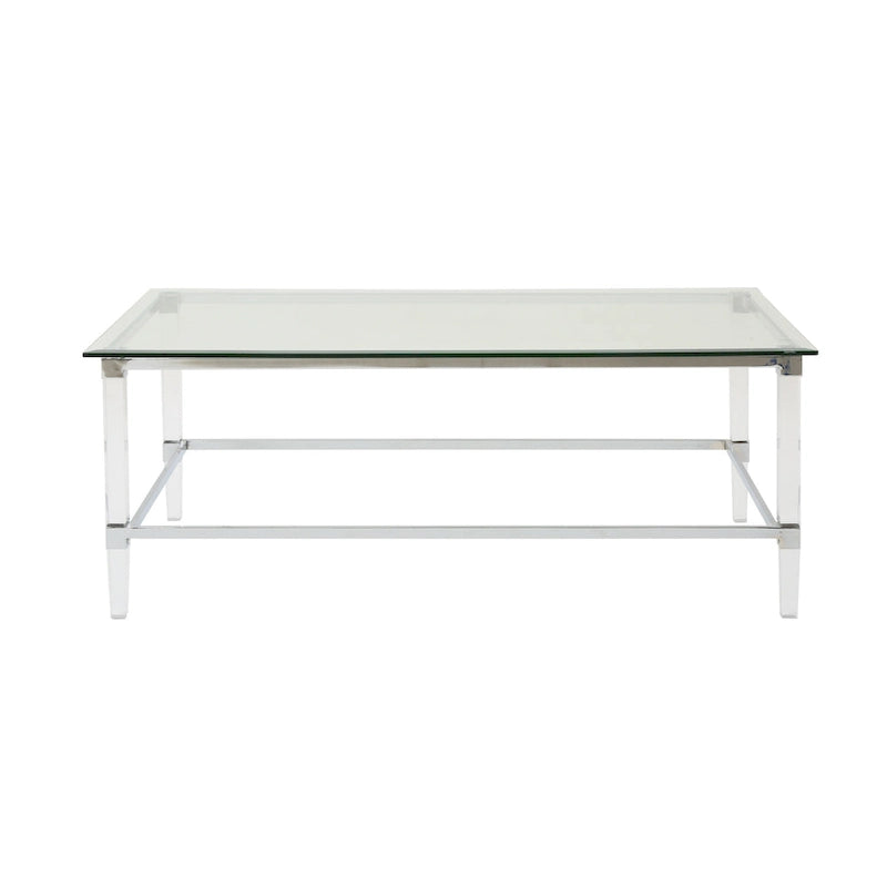 Moderner rechteckiger Couchtisch aus Hartglas mit Acrylgestell