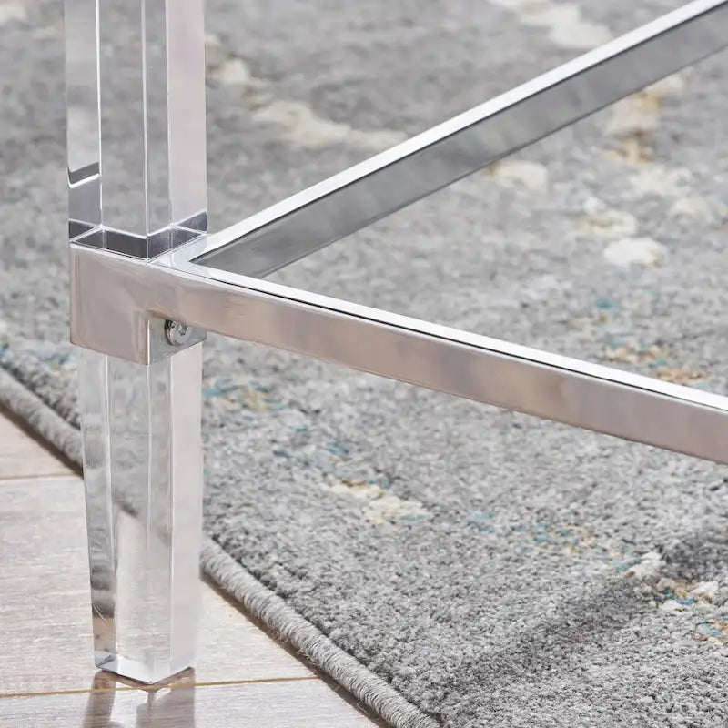 Moderner rechteckiger Couchtisch aus Hartglas mit Acrylgestell