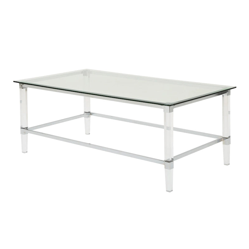 Moderner rechteckiger Couchtisch aus Hartglas mit Acrylgestell