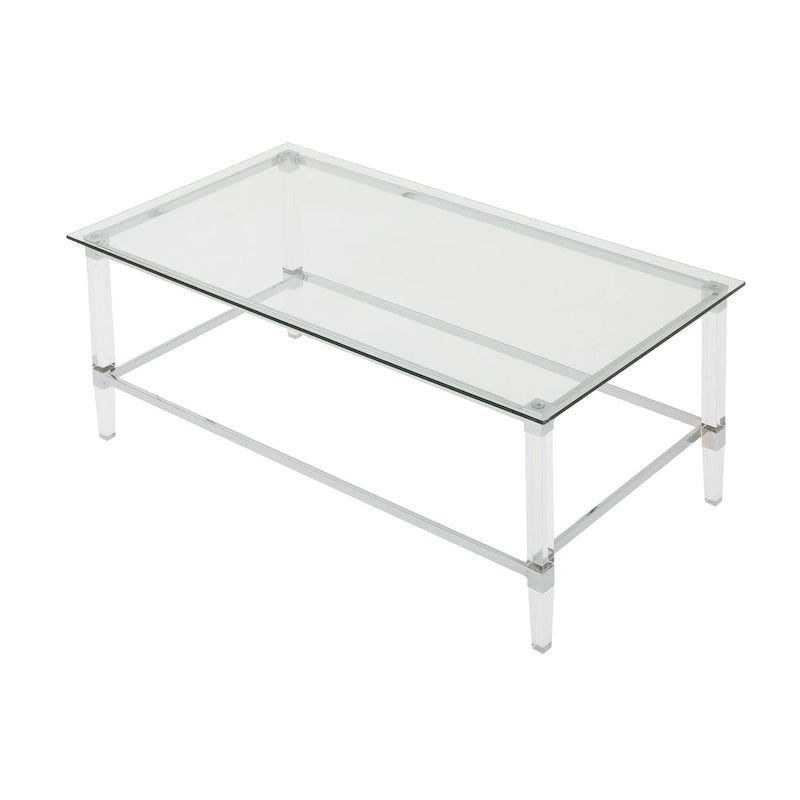 Moderner rechteckiger Couchtisch aus Hartglas mit Acrylgestell