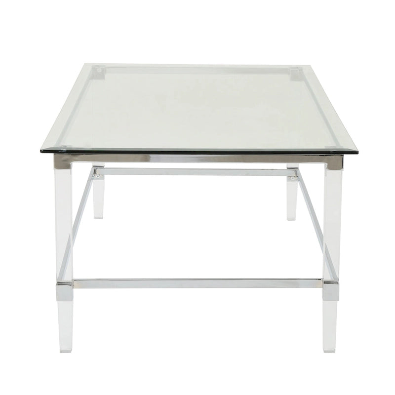 Moderner rechteckiger Couchtisch aus Hartglas mit Acrylgestell